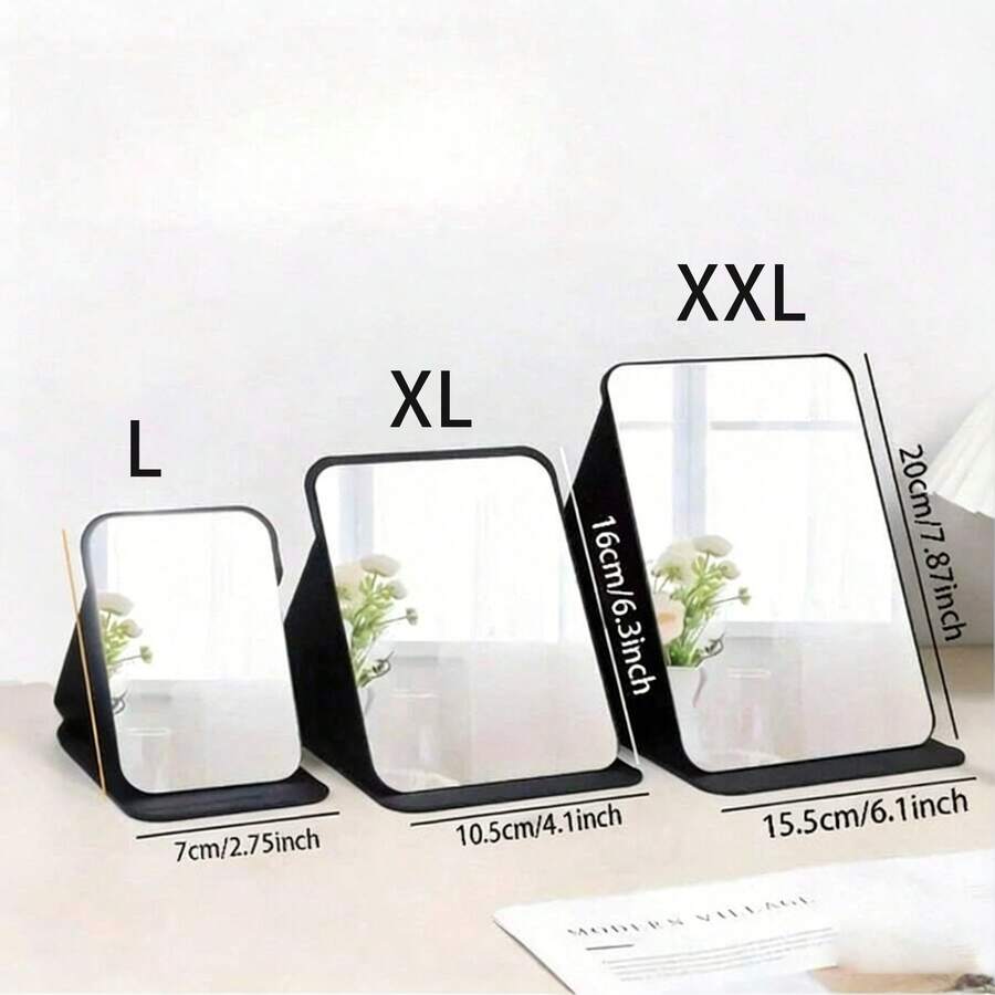 1 pieza Nuevo espejo de maquillaje plegable portátil de alta definición, juego de espejo de escritorio de cuero PU, adecuado para viajes y uso diario (Tamaño: Grande/Extra Grande/Súper Grande) - Negro - Ver 1