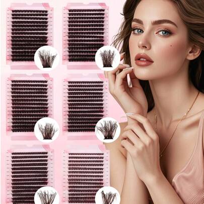 DAIFIYAN 280/238/210/196/168 piezas Pestañas individuales D-Curl marrones, libro de pestañas de alta densidad para principiantes, suaves y esponjosas, aspecto natural, pestañas postizas segmentadas fáciles de hacer, duraderas y voluminosas, libro de pestañas portátil para maquillaje de ojos de zorro/gato/escenario, adecuado para uso diario, boda, fiesta, al aire libre, viaje, carnaval, festival de música