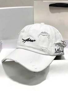 New Unisex Korean Style Distressed Baseball Cap, Fashionable Multi-Function Embroidered Sun Hat - A - View 3