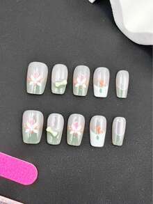 Purely Handmade Nail Art,10-Piece Set,Lime Green,Short Trapezoid,Beauty , Fragrancestyle, French Tip Nails,Press On Nails - Lime Green - View 7