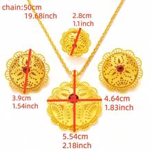 Bộ trang sức 3 món màu vàng sang trọng, tinh tế, hình hoa rỗng, đính đá đỏ, gồm bông tai, nhẫn và dây chuyền, phong cách Ả Rập châu Phi, quyến rũ, thanh lịch dành cho nữ, thích hợp làm quà tặng lễ hội, đính hôn, cưới, sinh nhật. - Vàng - Xem 4