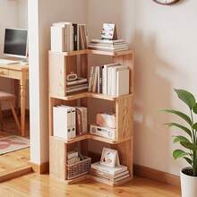 3/4/5 Tier Standing Book Shelves Corner Shelf Storage Wood Display Bookcase Unit - 天然木材 - 查看 7