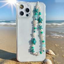 Summer Ocean Life Style Starfish, Sea Turtle, Faux Pearl, Seashell, Flower Beaded Soft Clay Chain Phone Lanyard, Travel Holiday Accessory Pendant - Multicolor - View 9