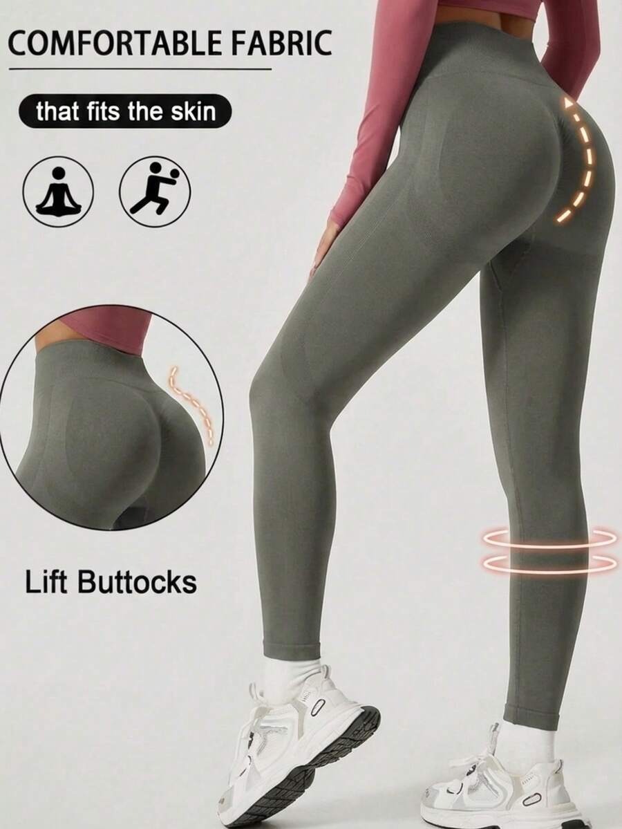Quần legging nữ cạp cao không đường may, mềm mại và co giãn, nâng đỡ và định hình vóc dáng, phù hợp cho tập thể dục, yoga, chạy bộ trong các hoạt động thể thao mùa xuân.
