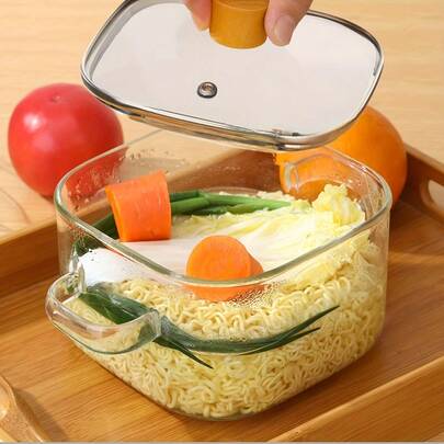 3pcs Square High Borosilicate Glass Pot Set With Lid And Dual Handles, Large Capacity Glass Pot + Brush + Heat-Resistant Mat, Reusable And Easy To Clean, Transparent Pot Body, Suitable For Slow Cooking, Ramen, Porridge, Seafood, Mulled Wine, Milk Heating, Applicable For Restaurant, Home And Outdoor Camping