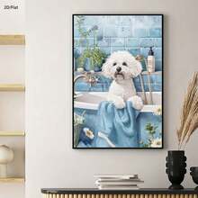 1幅可爱的柯基犬浴缸帆布艺术印刷海报，现代墙面艺术装饰画，现代宠物主题可爱毛茸茸小狗装饰，适合装饰客厅、餐厅、浴室、厨房、办公室、卧室、墙面、家居、房间，也是送给朋友的完美礼物。 - 彩色 - 查看 4