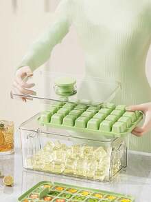 One-Click Ice Cube Tray (With Ice Scoop), Press-Type Ice Cube Maker With Lid Homemade Ice Cube Box For Home Use, Refrigerator Storage Tray--Fruit Ice Cubes, Basic Kitchen Accessory, Christmas, Thanksgiving Gift, Manual DIY Ice Cube Freedom - View 1