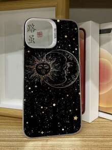 1 ốp lưng điện thoại hình Mặt Trời & Mặt Trăng nhiều màu sắc, vỏ bạc cho iPhone 16, cá nhân hóa, chống rơi, thanh lịch, nghệ thuật cổ điển, thiết kế độc đáo cho iPhone 17/15/14/13/12 - màu đen - Xem 3