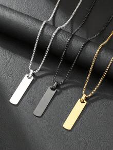 1pc Stainless Steel Necklace, Minimalist Rectangular Pendant Necklace Chain, Suitable For Family, Friends, Couples, Daily Wear - Rectangular Pendant Necklace - View 2