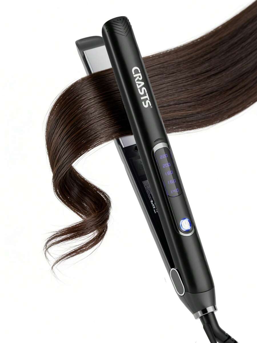 数字显示屏直发器，直发卷发两用，温度可调，适用于刘海，黑色 - 黑色 - 查看 1