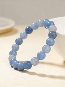 YAUKIA 1Pc Natural Blue Aventurine Bracelet, Offering Emotional Balance And Anxiety Relief. Suitable For Both Men And Women, Made Of Elastic Material, It Makes An Ideal Gift. - Multicolor - View 2