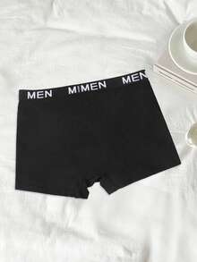 Men's Black Minimalist Everyday Briefs, Sexy Letter Print Pattern Elastic Waistband Underwear - Black - View 3