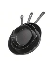 LAISONWARE 3 PiecesCast Iron Cookware Set, Including Cast Iron Skillet, Wok, And Cast Iron Cookware Set (Black), Cooking Pot - Black - View 11