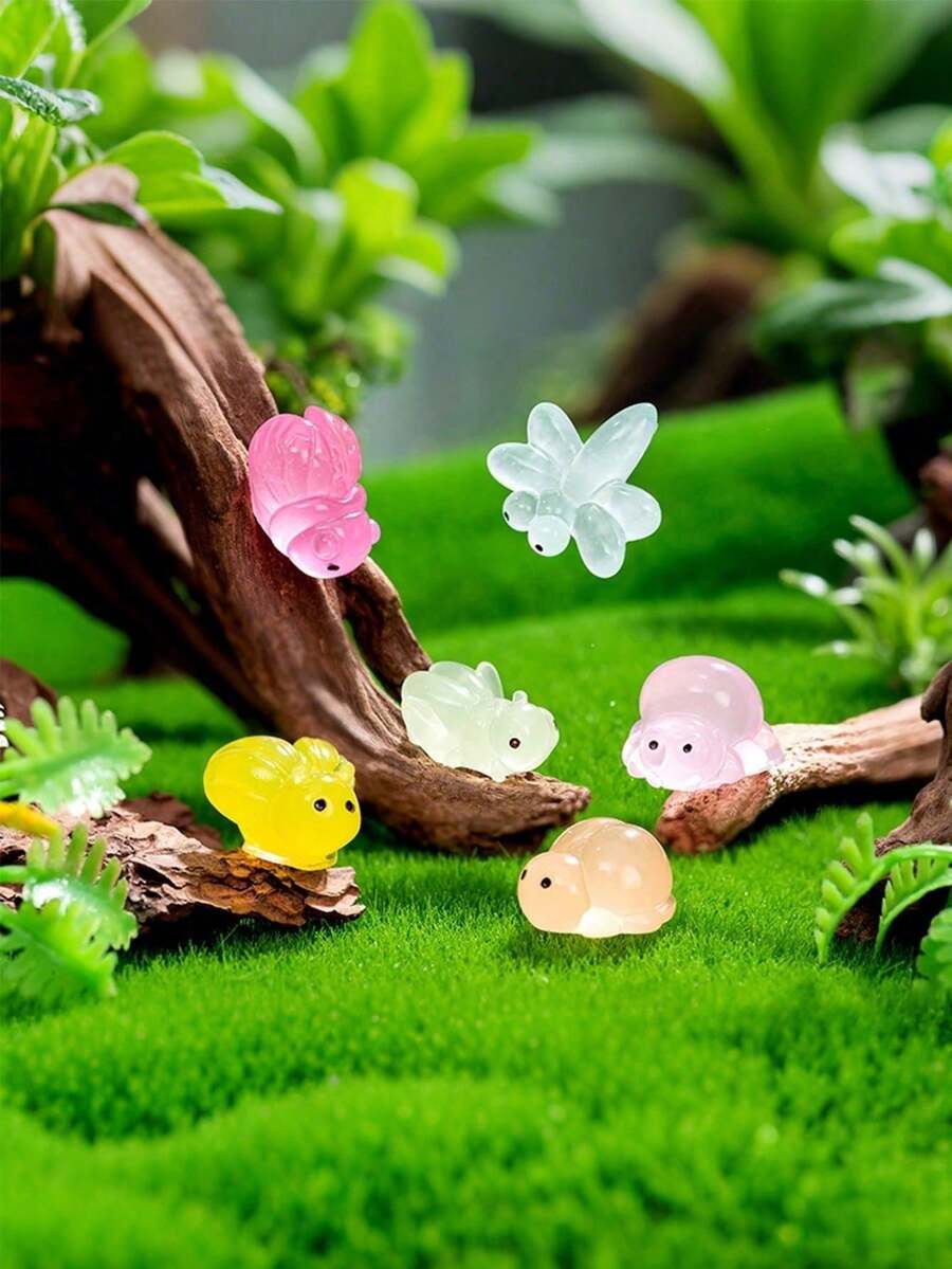 16pcs Luminous Mini Resin Cow Figurines, Glow-In-The-Dark Small Animal Decor For Fairy Garden, Micro Landscape, Aquarium, Potted Plants, Home & Outdoor Decoration, Perfect Party Favors And Birthday Gifts, Random Colors - A - View 1