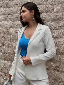 Women's Blazer, Maxi Coat, Long Suit, Tailored, Elegant, Off-White - OFF - View 5