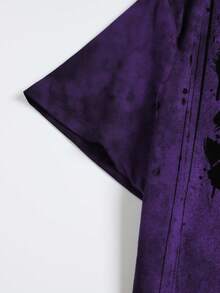 男士哥特式印花圆领短袖休闲T恤，夏季 - 紫色 - 查看 3