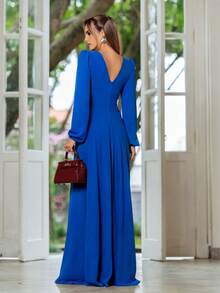 Royal Blue Long Dress With Scarlet Long Sleeves NM Nana Marie - 寶藍色 - 查看 2