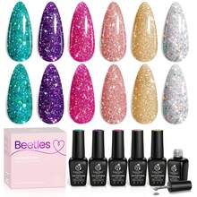 Beetles Pearl Gel Nail Polish, 6 Colors Shimmer Pearl White Pink Purple Mermaid Nail Drawing Spring Gel Polish - 6 Colors Multicolored Glitter - 查看 1