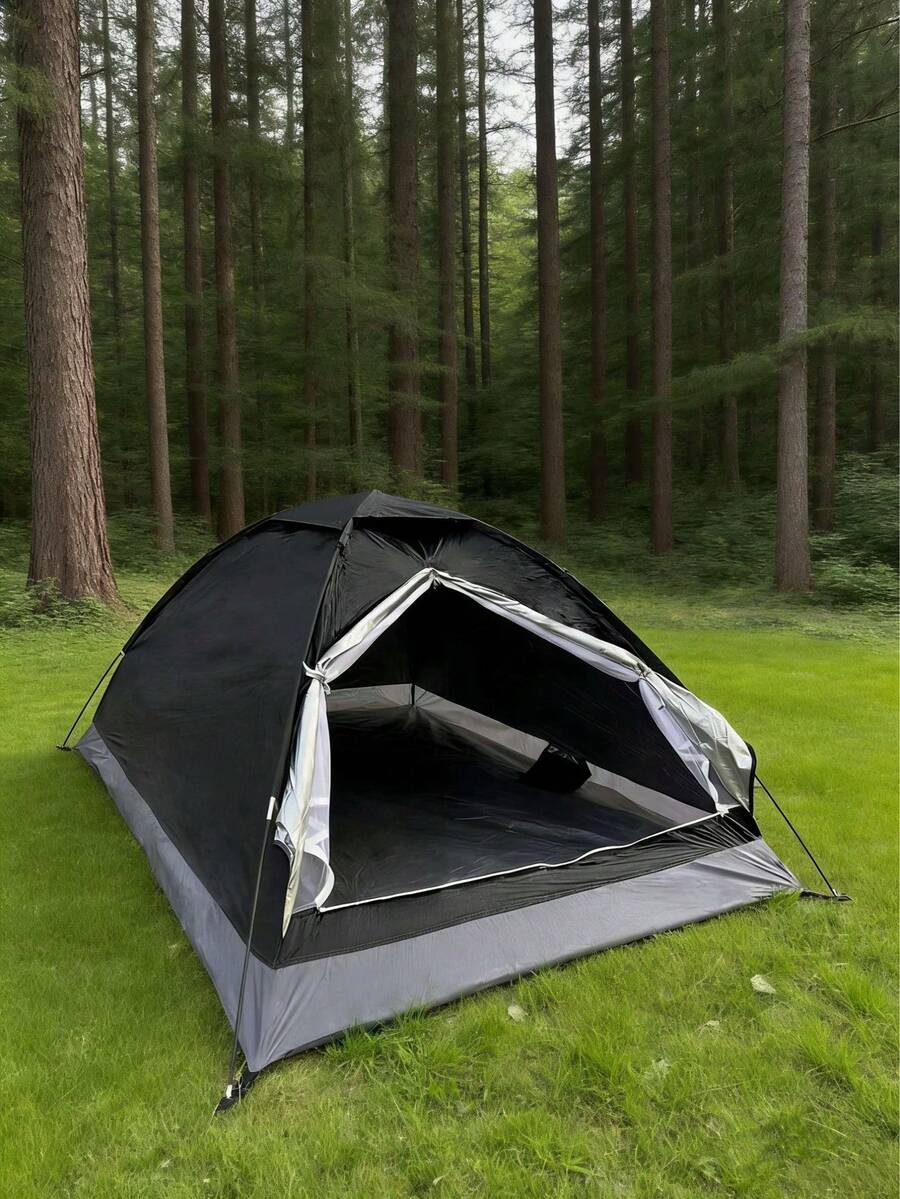 1pc Large Straight Door 2-3 Person Silver-Coated Camping Tent, Easy Assembly, Foldable, Storable, Mosquito-Proof With Mesh, Suitable For Outdoor Camping, Park Picnic, Fishing, Home Use, Sun Shelter - B - View 1