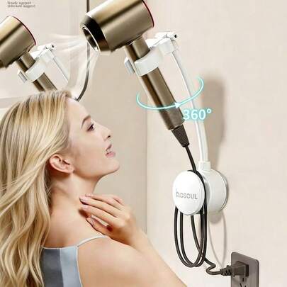 No Drill Hands-Free Hair Dryer Holder, Suction Cup Wall Mount, Multi-Angle Adjustable, Storage Helper For Bathroom & Bedroom, 360° Adjustable Hands-Free Hair Dryer Holder, Cord Organizer, Wall Mounted Without Drilling, Suitable For Bathroom, Bedroom And Pet Grooming