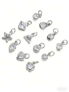 10个随机混合金属水钻心形吊坠 - DIY耳环和项链配件，爱情主题珠宝制作材料 - 金銀色吊墜 - 查看 11