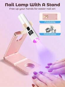 手持式美甲烘燈，UV/LED凝膠固化燈，適用於所有凝膠指甲油，可充電快速乾燥美甲燈，3合1套組（含支架、美甲燈與線材），小巧時尚，絕佳禮物，超值選擇 - 附支架 - 查看 1
