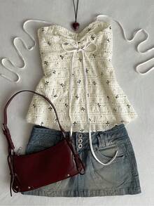 Áo hai dây croptop in hình nơ, áo tank top buộc dây phía trước cổ hình trái tim và phía sau, áo kiểu nàng tiên dễ thương dành cho nữ. - trắng - Xem 5