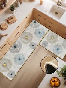 1pc Soft Rubber Linen Kitchen Mat, 3.5mm Thick Kitchen Rug, Minimalist Luxury Modern Style Light Gray Base With Yellow And Blue Dandelion Pattern Kitchen Absorbent Mat, Edged Carpet To Prevent Peeling, Water-Absorbent And Easy To Clean Mat, Linen Surface, Foam Middle Layer, Rubber Bottom, Suitable For Kitchen Rugs, Kitchen Decor, Wedding Decor, Home Decor, Bathroom Mats, Entryway Mats, Laundry Room Mats, Hallway Carpets, Living Room Mats, Etc. - Multicolor - View 5