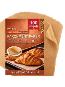 100 piezas de papel de hornear antiadherente - 9x13 pulgadas, papel de hornear sin blanquear, apto para hornear, asar, freidora de aire y cocción al vapor, excelente para galletas, pan, pasteles y talla grande - Ver 1