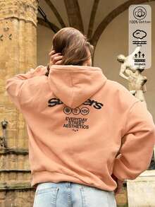 Áo Hoodie in họa tiết phong cách đường phố dành cho nữ - Thiết kế unisex, áo nỉ thoải mái và đa năng cho mùa xuân và mùa thu - Tay dài có dây rút thoải mái, quà tặng mùa tốt nghiệp. - Dưa Hami cam - Xem 2