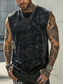 Simple Studio | Men's Vintage Rugged Style Washed Short Sleeve Tank Top | Suitable For Summer Wear | Comfortable & Breathable | Leading Fashion - Black - View 6