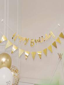 1 Set Of 2 Letter Pennant Flags, Birthday Party Backdrop Wall Decor Banners In Gold, Silver, Rose Gold - Multicolor - View 4