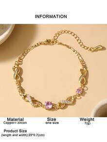 1pc Minimalist Cute Figure 8 Zirconia Bracelet - Gold Pink - 2 - View 5