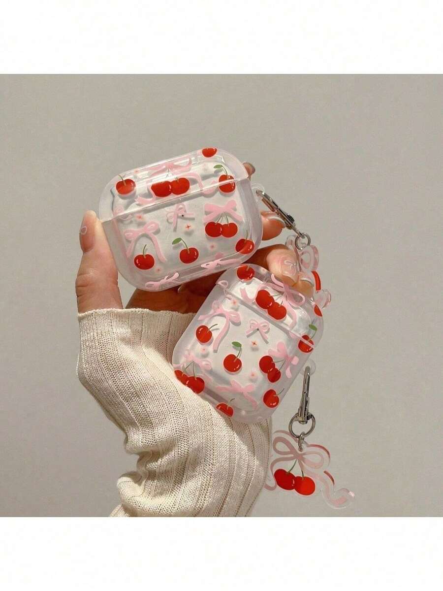 Cherry Design Transparent Protective Case Compatible With Apple Earphones, Shockproof Case Suitable Compatible With Apple Bluetooth Earphones - Multicolor - View 1