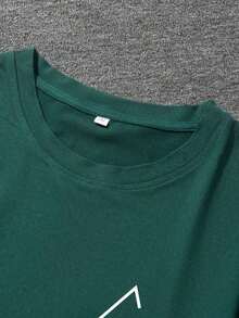 Manfinity Homme Men's Short Sleeve T-Shirt With Geometric Pattern Print - Green - View 4
