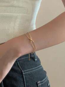 BALMORA 1pc Simple And Fashionable S925 Sterling Silver Glossy Knot Twisted Wire Handover Bracelet As A Girlfriend Gift For Mother's Day Gift ﻿ - Gold - View 3