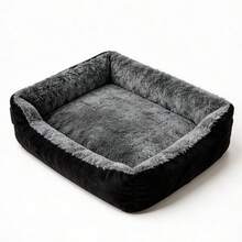 1pc Plush Pet Bed Sofa, Plush Comfort Dog House & Soft Cat Mat – Suitable For Living Room & Bedroom, Non-Slip, Easy To Clean & Machine Washable - 黑色 - 查看 9