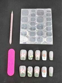 Purely Handmade Nail Art,10-Piece Set,Lime Green,Short Trapezoid,Beauty , Fragrancestyle, French Tip Nails,Press On Nails - Lime Green - View 8