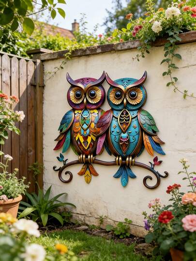 1pc Bohemian-Style Metal Owl Wall Decor - Suitable For Home Decor, Room Decoration, Wall Decoration, Garden Decoration, Bedroom Decoration, Outdoor Fence Decoration - Ideal For Holiday Gifts, A Perfect Present For Family And Friends
