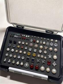 Compact Earring Holder Box, Small Jewelry Storage Case For Earrings, Earrings Display Stand With Foam Slots, Portable Organizer - Black - View 6