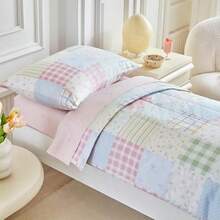 Joyreap - Juego de ropa de cama de algodón de 4 piezas para niños diseño de cuadros de cuadros juego de edredón para niñas incluye edredón acolchado sábana bajera sábana superior y funda de - Cuadros - Ver 7