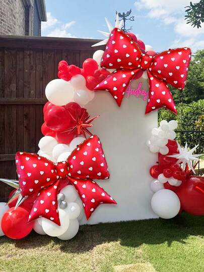 1/2 piezas Globos de papel de aluminio con lazo de corazón rojo a lunares, para decoración de lazos, cumpleaños, San Valentín, boda, aniversario, fiesta de cumpleaños, fiesta elegante, noche de chicas, decoración de despedida de soltera