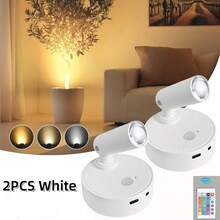 1/2/4 Sets Wireless Motion Sensor Lights, Dimmable LED Wall Lights, Magnetic High-Efficiency Sensor Lights, Battery Powered USB Rechargeable Wall Lights, Suitable For Hallway, Bedroom, Painting, Art Exhibition And Plant Indoor Lighting - Multicolor - View 23