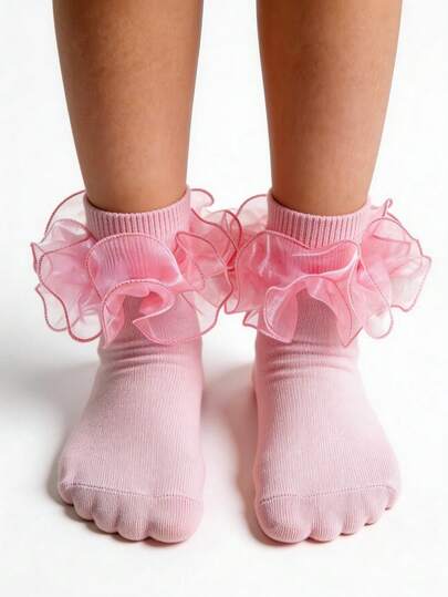 2 đôi tất kiểu công chúa có viền ren cho bé gái/trẻ nhỏ/trẻ em