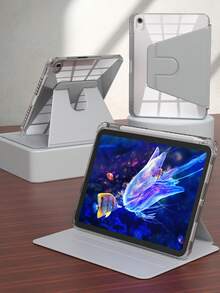 Ốp bảo vệ xoay 360° có ngăn đựng bút, tương thích với iPad thế hệ thứ 5/6/7/8/9/10/11, iPad Mini thế hệ thứ 6/7, iPad Air thế hệ thứ 1/2/3/4/5, 11 inch (M2)/11 inch (M3)/13 inch (M2)/13 inch (M3), iPad Pro 12.9 inch (thế hệ thứ 3/4/5/6), màu xám trong suốt acrylic. - Xám - Xem 30