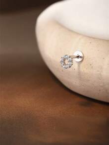 EleRunis 1PC 0.1ct Moissanite Diamond 925 Sterling Silver Hollow Circle 18K Gold Plated Flat Back Cartilage Helix Threaded Piercing Fine Jewelry For Daily Wear Wedding Party Engagement Anniversary Valentine's Day - Silver - View 6