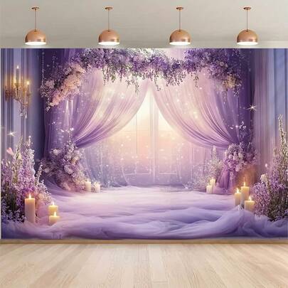 One 2d Plane, Elegant Purple Theme Birthday Banner, Polyester Material And Multifunctional Decorative Background-Suitable For Family And Outdoor Activities In The Garden Studio, With Various Sizes And Scenes To Choose From.
