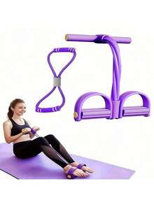 2 piezas Bandas de resistencia multifuncionales - Correa de yoga elástica de 4 tubos con asas, cuerda de pedal en forma de 8, adecuada para estiramiento de todo el Body, entrenamiento de cintura, brazos, piernas y abdomen - Multicolor - Ver 2
