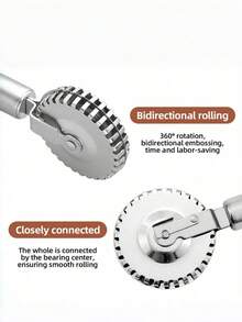 1pc Stainless Steel Floral Embossing Rolling Pin | Lace Embossing Tool, Multifunctional Baking Kitchen Supplies, Stainless Steel Cookie Embossing Rolling Pin, Pie Filling - View 2