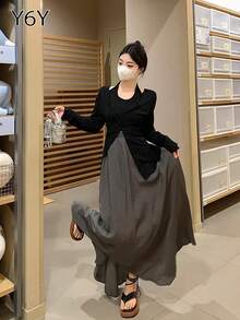 [Y6Y] 女士春季休闲两件套 - 黑色纽扣针织开衫 + 露背U领吊带背心，适合搭配飘逸的中长裙 - 黑色 - 查看 3